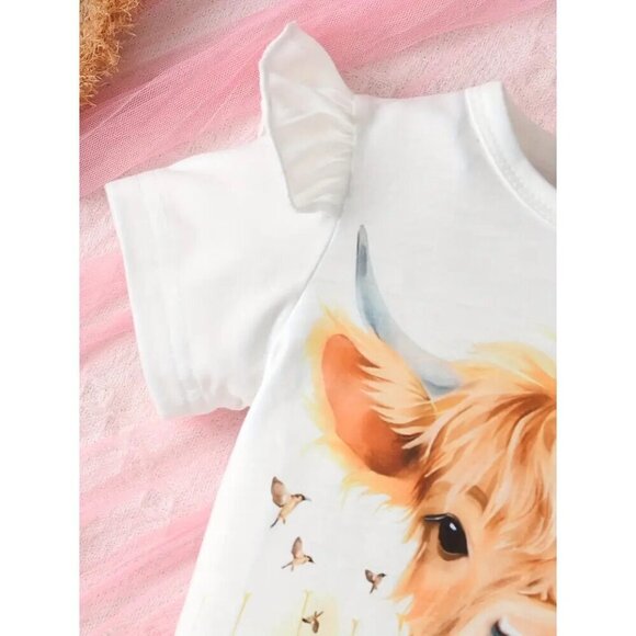 2pcs Adorable Toddler Girl's Cow & Sunflower Pattern Casual OutfIT - Picture 4 of 4